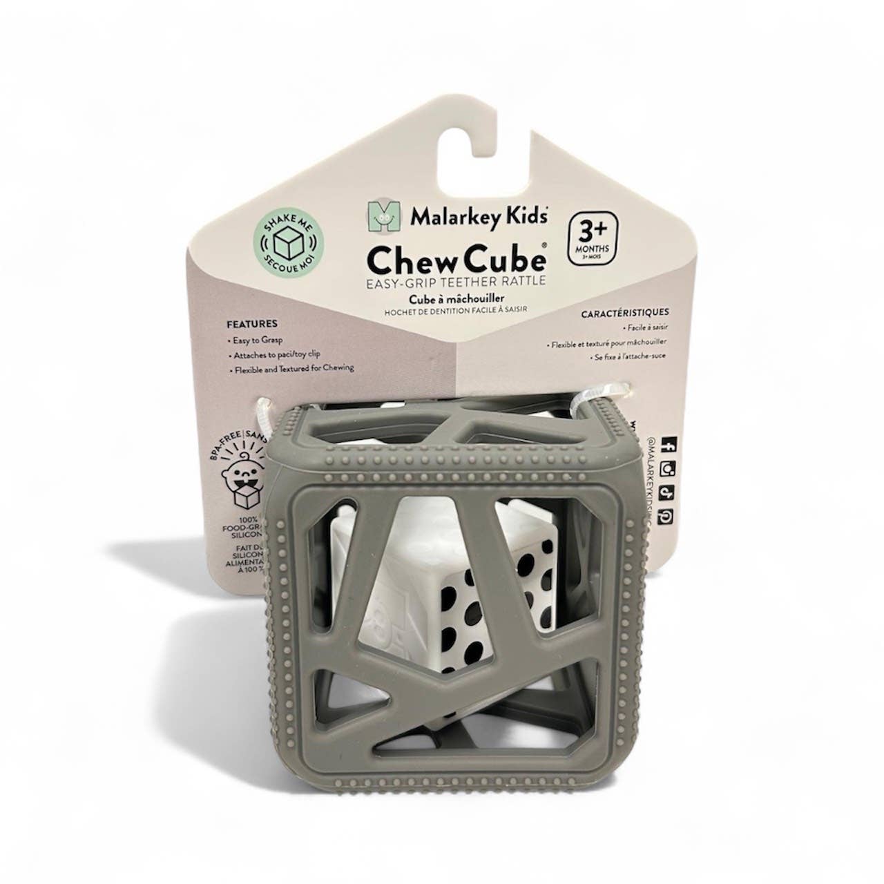 CHEW CUBE || SILICONE TEETHER RATTLE || MARBLE GREY