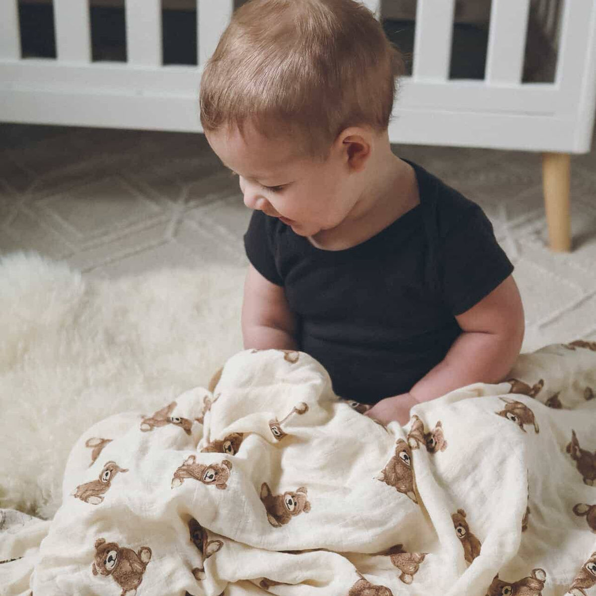 Bamboo Muslin Swaddle Baby Blanket (Teddy Bear)