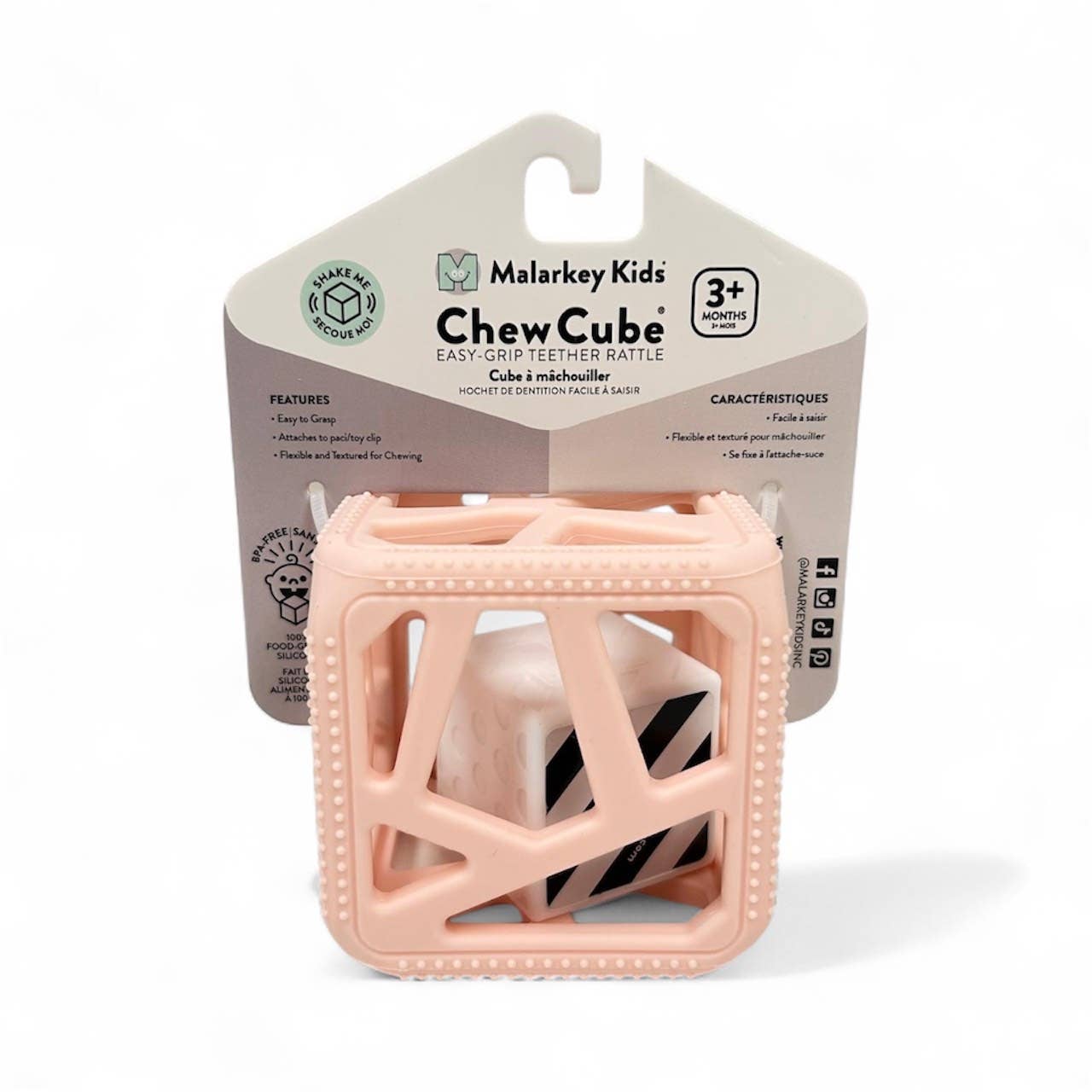 CHEW CUBE || SILICONE TEETHER RATTLE || PINK