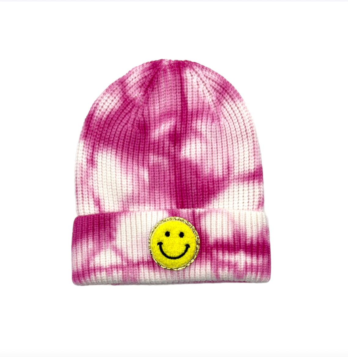VARSITY SMILEY FACE TIE DYE BEANIE