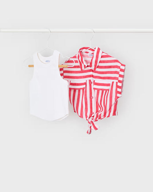 GIRL BLOUSE WITH UNDER TOP || RED STRIPE